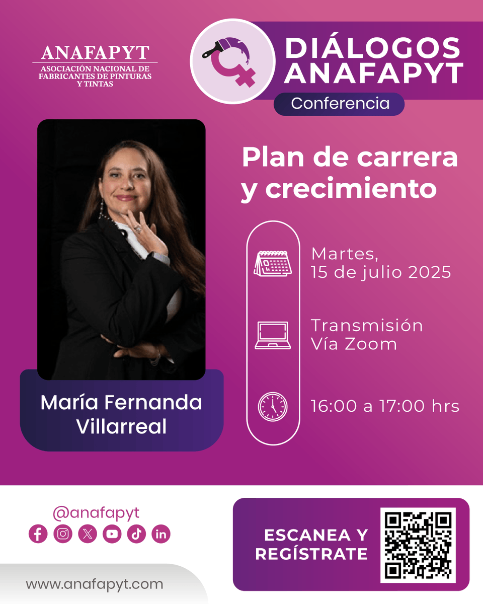 AnafapytOficial's tweet image. 🎤 ¡Acompáñanos al próximo #DiálogosANAFAPYT!

📅 15 de julio | 16:00 hrs
📌 Plan de carrera y crecimiento
👩‍💼 Con María Fernanda Villarreal
💻 Vía Zoom

🔗 Regístrate: bit.ly/409gsDc
#CrecimientoProfesional #ANAFAPYT