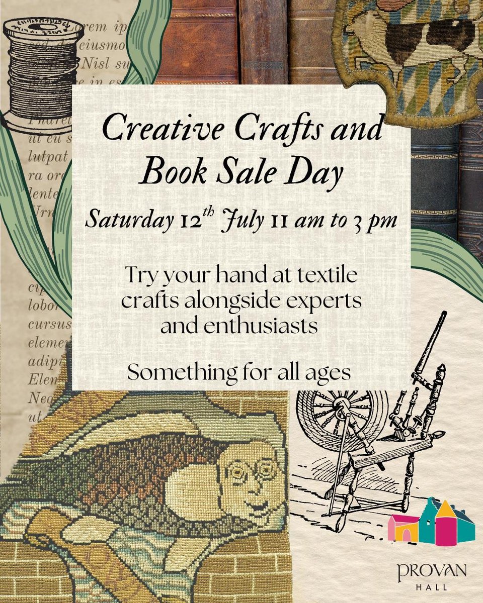 ProvanHall's tweet image. This Saturday join experts and enthusiasts in a day of drop-in textile crafts - and a secondhand book sale as well! Provan Hall is open 10am - 4pm with the crafting and book sale between 11am and 4pm