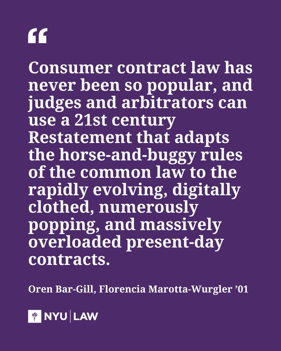 nyulaw's tweet image. Harvard Business Law Review’s entire current issue is dedicated to work focusing on the Restatement of the Law, Consumer Contracts, for which NYU Law Profs. Oren Bar-Gill and Florencia Marotta-Wurgler ’01 were co-reporters (together with Omri Ben-Shahar, from the Univ. of Chicago…
