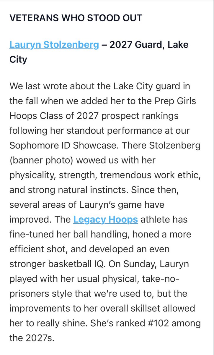 One of the more talented 2027 players in MN <a href="/lstolzenberg27/">Lauryn Stolzenberg</a> is full of potential and upside. She is an athletic guard that can score, she’s creative, and has very good feel for the game. A prospect worth keeping an eye out for. 🖤🩵🧡 #LegacyHoops #Family

hudl.com/video/3/214159…