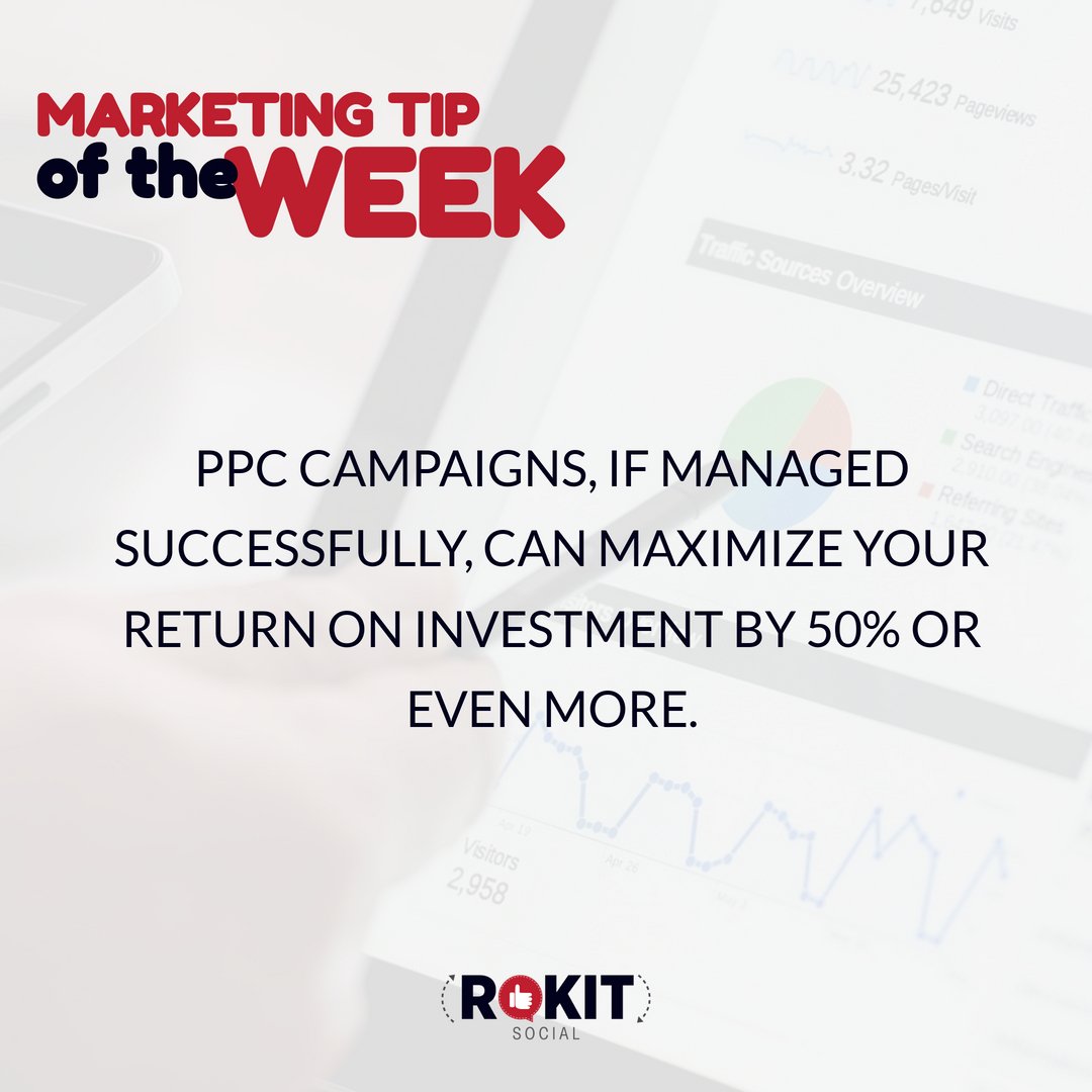 RokitSocial's tweet image. 🌟 #MarketingTip: PPC campaigns can boost ROI by 50% or more when managed well! Learn how Rokit Social's PPC services can help you achieve better results. 

👉rokitsocial.com/ppc-management… 

#PPCManagement #ROIBoost #RokitSocial