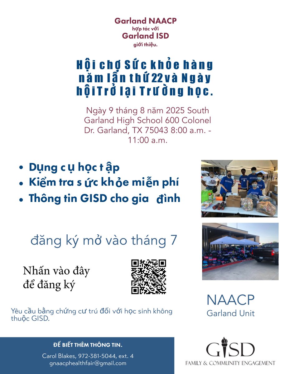 Don't miss this! 
NAACP Health Fair and Back to School Rally
August 9, 2025
8-11 AM
South Garland HS 600 Colonel Dr. Garland TX 75043
The event is free, but you must register your student in advance to receive school supplies! 
👉 garlandtxnaacp.org/health-fair-re…
