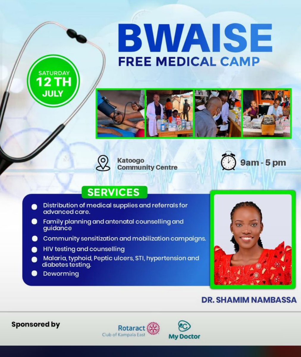 rctkampalaeast's tweet image. 🚨 1 day to go ! 🚨
We’re offering FREE services including:
✅ Medical supplies & referrals
✅ Family planning & antenatal guidance
✅ HIV, STI, malaria, typhoid, diabetes & hypertension testing
✅ Community sensitization
✅ Deworming and more!
Tell friend to tell a friend!