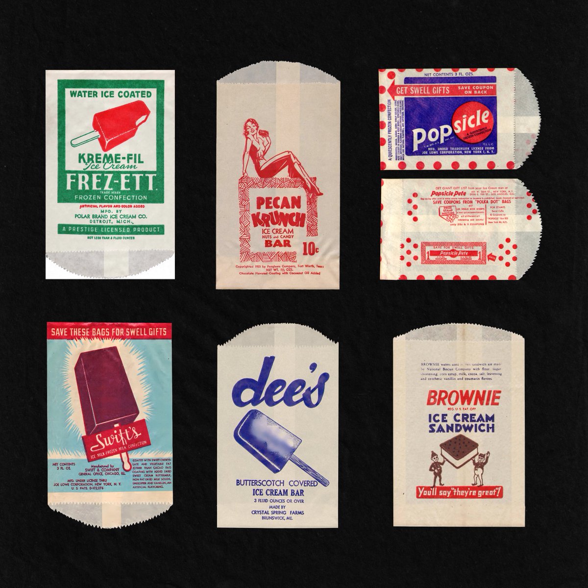 Old-school summer treats — Ice cream label designs, 1930s...1950s.