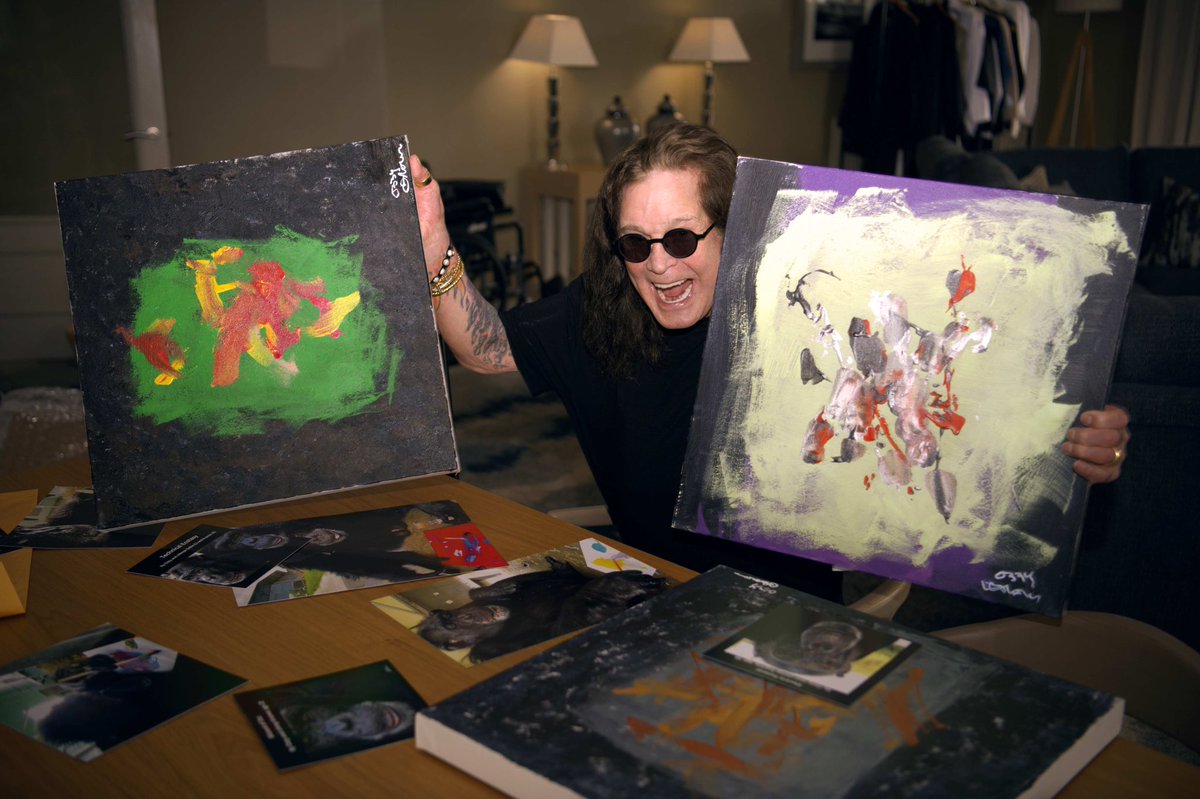 OzzyOsbourne's tweet image. I’ve never sold my paintings. But these abstract collaborations I did with ape artists from @SaveTheChimps are now available at @OmegaAuctions to raise funds for the sanctuary. Each signed painting is named for one of my songs, and there are only five, so bid now for your…