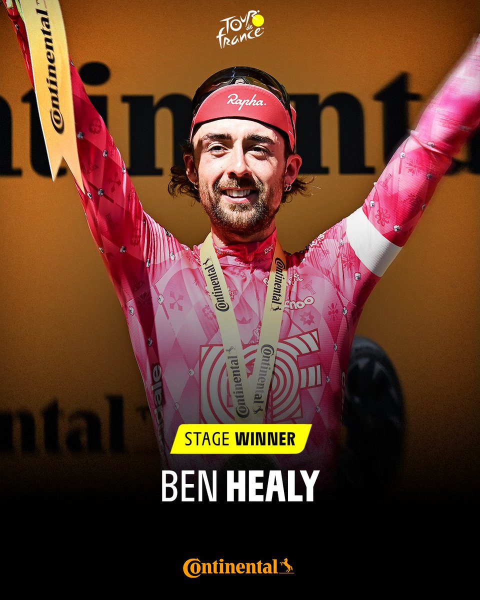 💐 Stage winner / Vainqueur d’étape 💐

Ben Healy 🇮🇪

#TDF2025 | <a href="/Continental_fr/">Continental France</a>