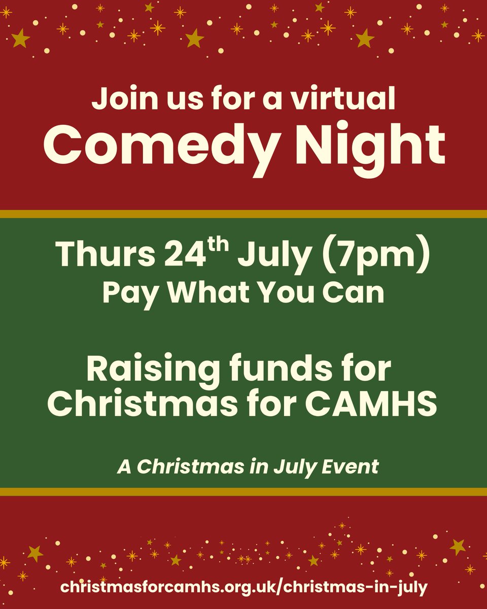 Xmas4CAMHS's tweet image. Join us on Christmas in July Eve (24th July) at 7pm for a virtual comedy night to help us raise essential funds for our festive charity. The phenomenal lineup includes Leila Navabi, Alex Bertulis-Fernandes and Nikki Fagbemi. We are SO excited!
ticketsource.co.uk/christmas-for-…