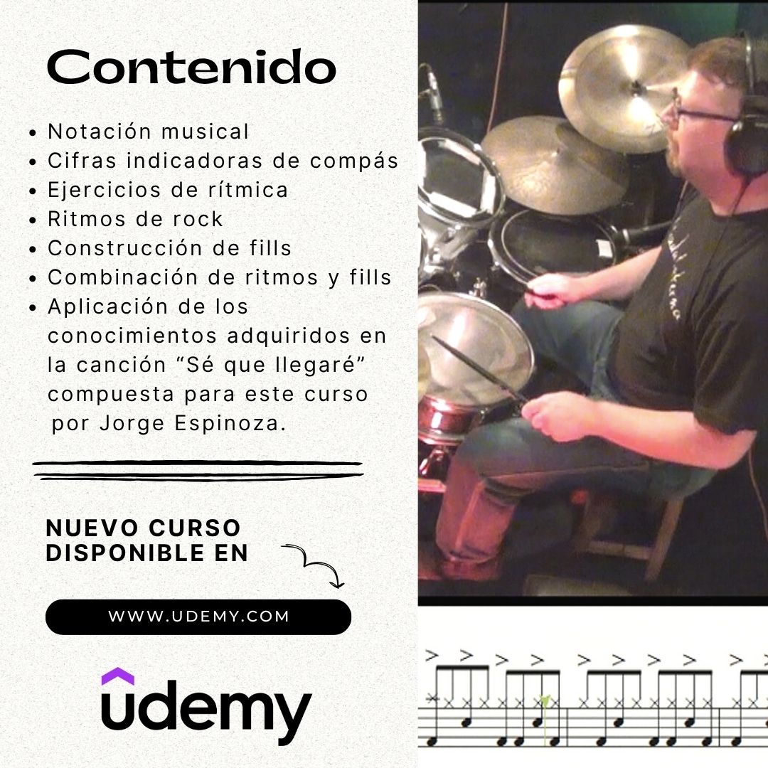 Desde la notación musical más básica hasta cómo llevar el pulso, pasando por la construcción de ritmos de rock y la creación de tus propios fills creativos. Te guiaré paso a paso para que suenes como un profesional.

Ir al curso:
udemy.com/course/bateria…