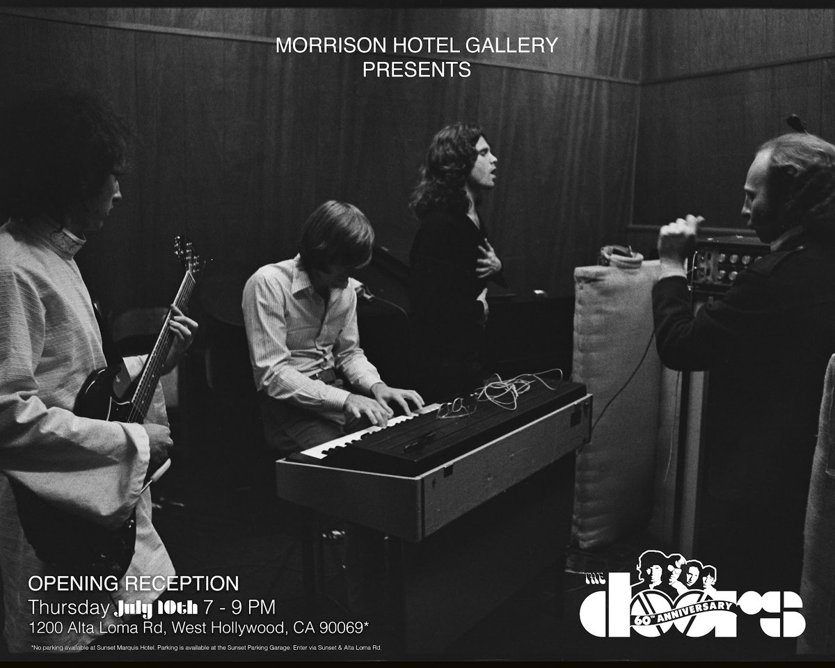 TheDoors's tweet image. LOS ANGELES – Join us tonight as we celebrate 60 years of The Doors with a special photo exhibition with Morrison Hotel Gallery at the iconic Sunset Marquis. The show will feature rare images pulled from The Doors’ archive, most of which are available as fine art prints for the…