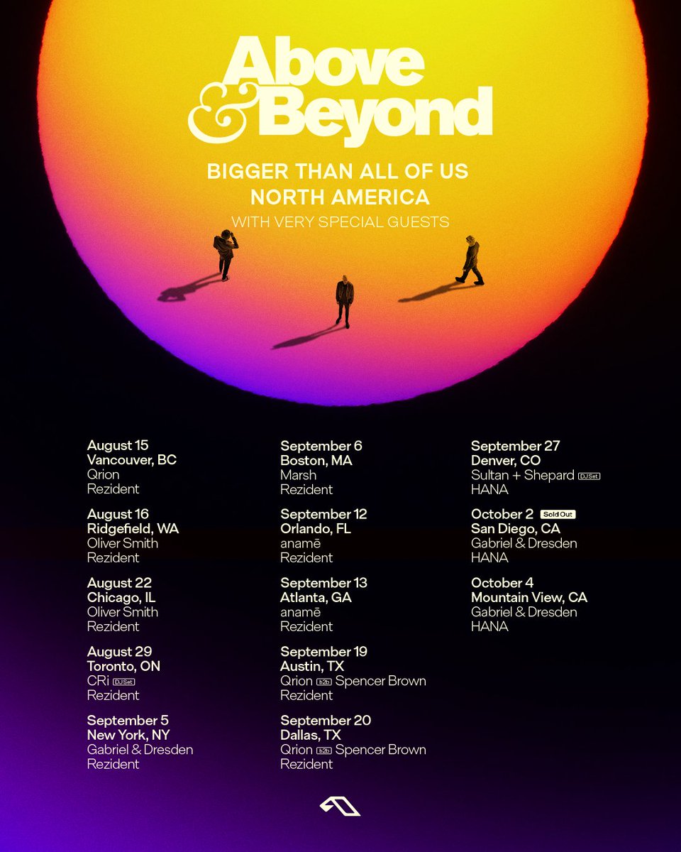 aboveandbeyond's tweet image. Anjunafamily, these are the artists who will be joining us across our 13-date North American tour. We’ll be sharing the stage with artists across our Anjuna label family as we celebrate our brand new album, ‘Bigger Than All Of Us’.
Tickets are available now, see you soon.