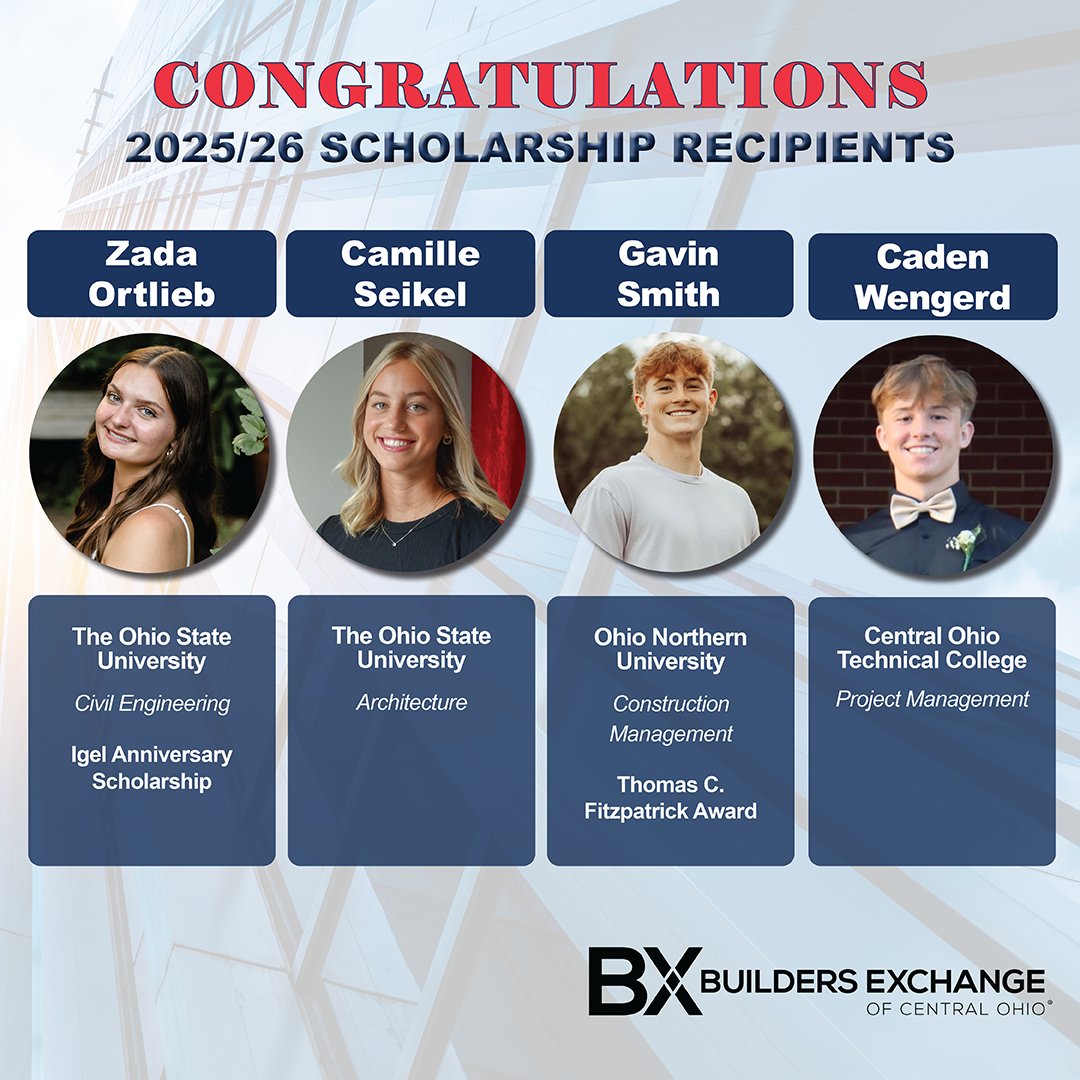 Builders Exchange (@bxofcentralohio) on Twitter photo A record $190,000 has been awarded to 58 high students pursuing construction-related degrees for the 2025/26 school year!
<a href="/BXofCentralOhio/">Builders Exchange</a> @cotcedu @zada_ortlieb @theohiostateuniversity <a href="/gavin/">gavin</a>.smith32
<a href="/ohionorthern/">Ohio Northern Univ.</a> #BXScholarship #SkilledTrades #Construction #BXFoundation A record $190,000 has been awarded to 58 high students pursuing construction-related degrees for the 2025/26 school year!
<a href="/BXofCentralOhio/">Builders Exchange</a> @cotcedu @zada_ortlieb @theohiostateuniversity <a href="/gavin/">gavin</a>.smith32
<a href="/ohionorthern/">Ohio Northern Univ.</a> #BXScholarship #SkilledTrades #Construction #BXFoundation