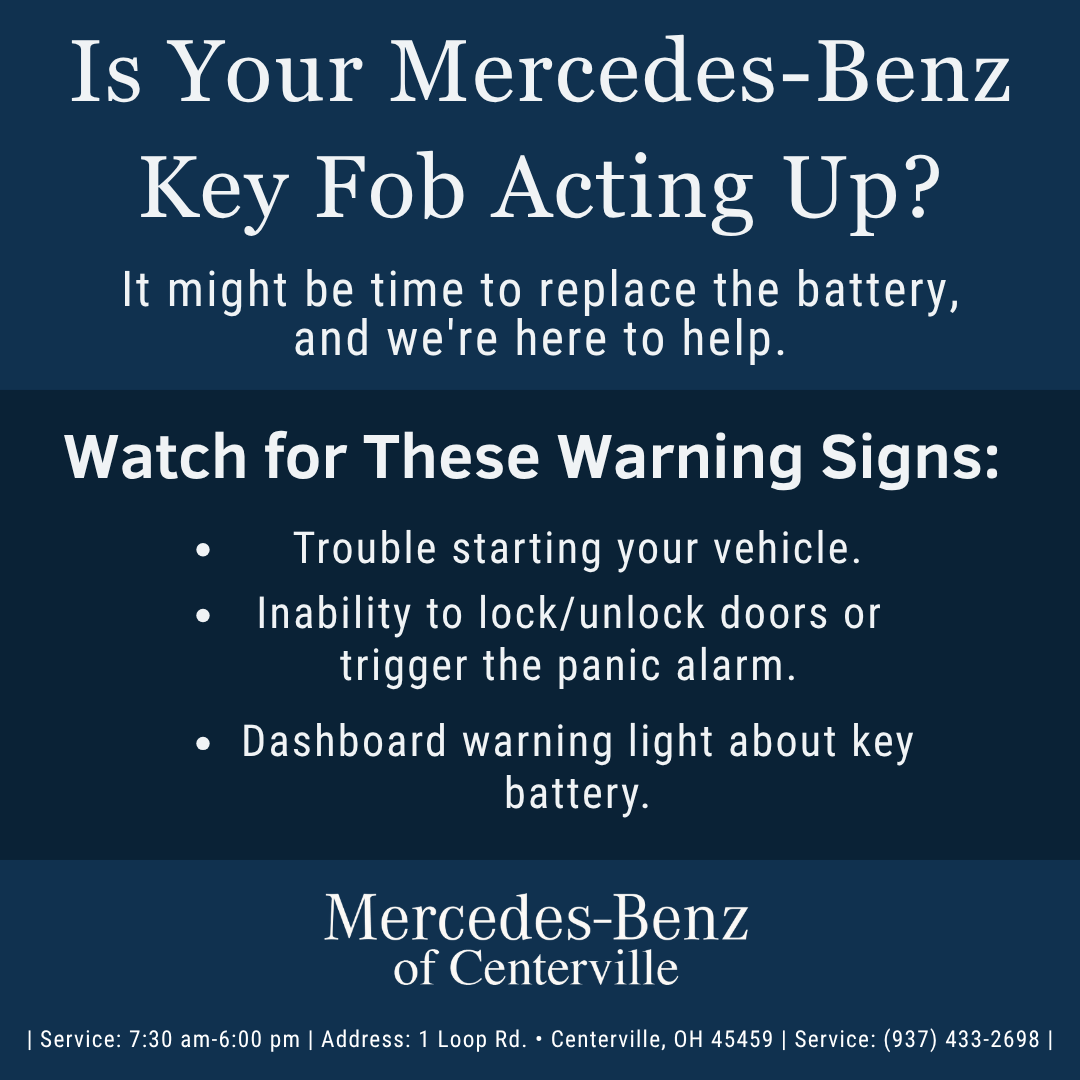 MBofCenterville's tweet image. 🔋 Is your Mercedes-Benz key fob acting up? Replace the battery! ⚠️ Warning signs: trouble starting, locking/unlocking issues. Visit us! #MercedesBenzOfCenterville #KeyFobHelp #BatteryReplacement #LuxuryService #SmartKey #DriveWithConfidence #CentervilleService #SpringboroDrivers