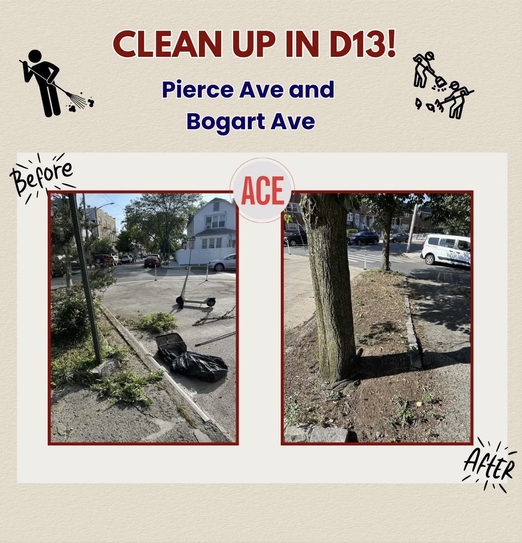 KristyMarmorato's tweet image. Major appreciation to @aceprogramsny for tackling the cleanup on Pierce & Bogart Ave! ๐ฅ๐ Your work never goes unnoticedโthanks for helping us keep District 13 clean and cared for!
