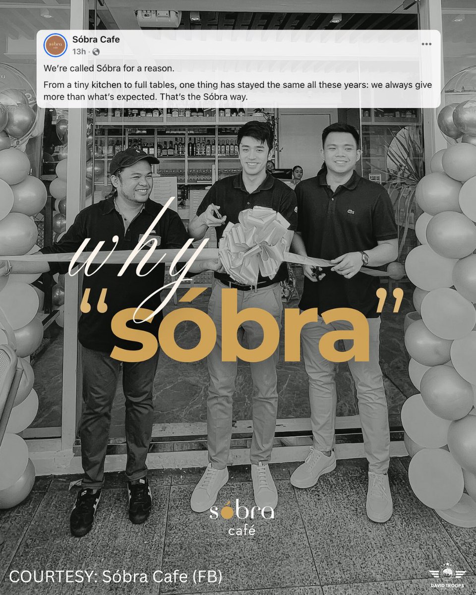 DavidTroopsOFC's tweet photo. Wondering what @davidlicauco's Sóbra Cafe is all about? Head over to their socials to see the story behind it. Don't forget to give them a follow for updates!
#DavidLicauco | David Licauco
#SobraCafe
📸Courtesy: Sóbra Cafe (FB) https://t.co/yw6xPC3nOE