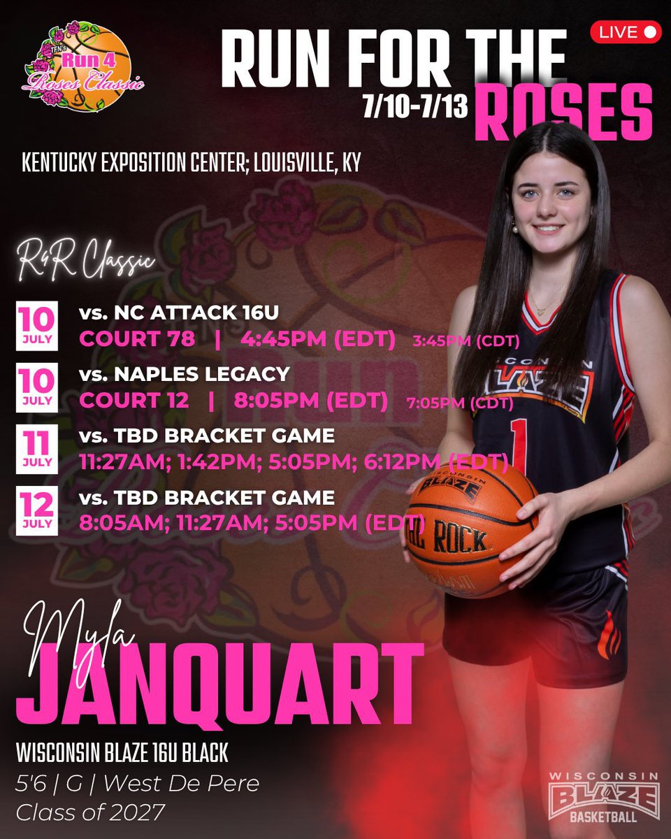 Myla Janquart (@mylajanquart) on Twitter photo Love this tournament!! Hereโs my schedule. LETโS GOOOO!!!! ๐น๐โค๏ธโ๐ฅ<a href="/WisconsinBlaze/">Wisconsin Blaze Girls Basketball</a> <a href="/LisaMVanWyk/">Lisa Van Wyk</a> <a href="/TFNsRun4Roses/">TFN's Run 4 Roses</a> Love this tournament!! Hereโs my schedule. LETโS GOOOO!!!! ๐น๐โค๏ธโ๐ฅ<a href="/WisconsinBlaze/">Wisconsin Blaze Girls Basketball</a> <a href="/LisaMVanWyk/">Lisa Van Wyk</a> <a href="/TFNsRun4Roses/">TFN's Run 4 Roses</a>