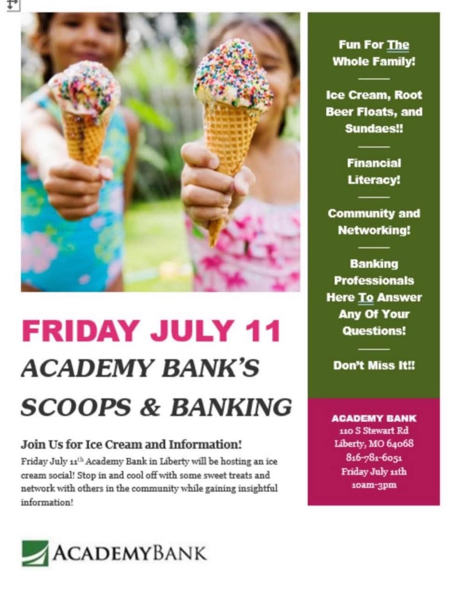Join us for Ice Cream tomorrow July 11th!! We will have guest venders from Silent Spring Farm, Park Lane, and Leather or Knot Jewlrey, as well as guests from the Liberty Fire and EMS! We will also have a raffle provided by Home Grown Kitchen! Dont miss it!