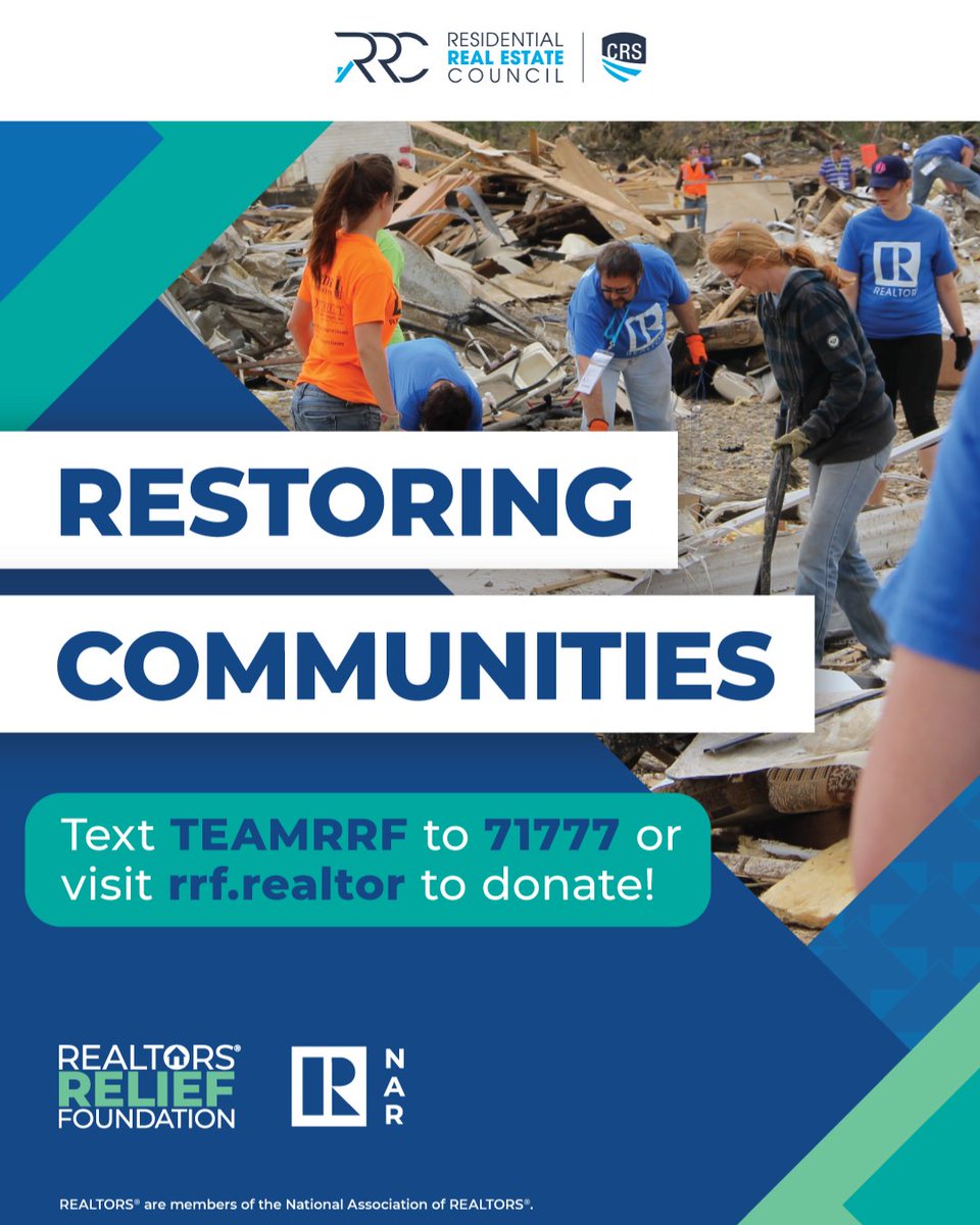 As REALTORS®, we don't just help people find homes—we help them rebuild when disaster strikes. Join us in supporting the REALTORS® Relief Foundation, where 100% of donations go directly to housing-related assistance.
Text TEAMRRF to 71777 or visit rrf.realtor to give.