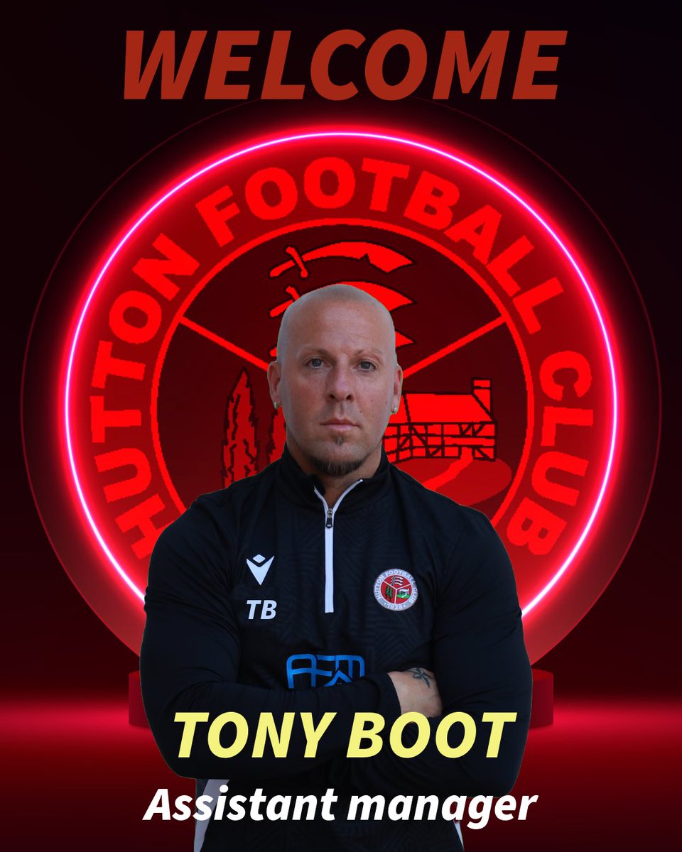 huttonfc (@huttonfc) on Twitter photo We are pleased to announce Tony Boot as our new 1st team Assistant Manager. Tony has a wealth of experience as a player, with the likes of local sides <a href="/Dag_RedFC/">Dagenham & Redbridge</a>, <a href="/BTFC/">Billericay Town FC</a> & more. Welcome <a href="/tonyboot10/">Coach T ⚽️</a> 🔴⚪️ #upthetons We are pleased to announce Tony Boot as our new 1st team Assistant Manager. Tony has a wealth of experience as a player, with the likes of local sides <a href="/Dag_RedFC/">Dagenham & Redbridge</a>, <a href="/BTFC/">Billericay Town FC</a> & more. Welcome <a href="/tonyboot10/">Coach T ⚽️</a> 🔴⚪️ #upthetons