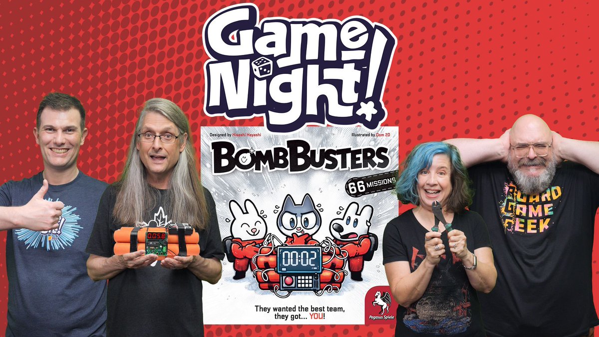 heccubustwit's tweet image. Tonight on the GameNight! @ChilibeanNP, Christoph, Mike &amp;amp; @heccubustwit teach &amp;amp; play &quot;Bomb Busters&quot; by Hisashi Hayashi and @PegasusspieleNA @pegasusspiele &amp;amp; @CocktailGames. Thanks so much to @Gamegenic_  for sponsoring this episode! —Lincoln youtube.com/watch?v=FXgdC7…