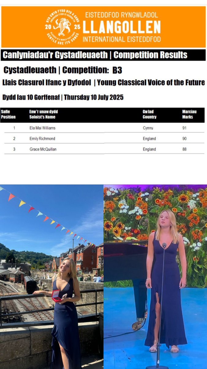 A very proud Dad 🥹❤️
Ela Mai Williams 1st place in the Young Classical Voice of the Future at the <a href="/llangollen_Eist/">Llangollen International Eisteddfod</a> 2025!

🏴󠁧󠁢󠁷󠁬󠁳󠁿🏴󠁧󠁢󠁷󠁬󠁳󠁿