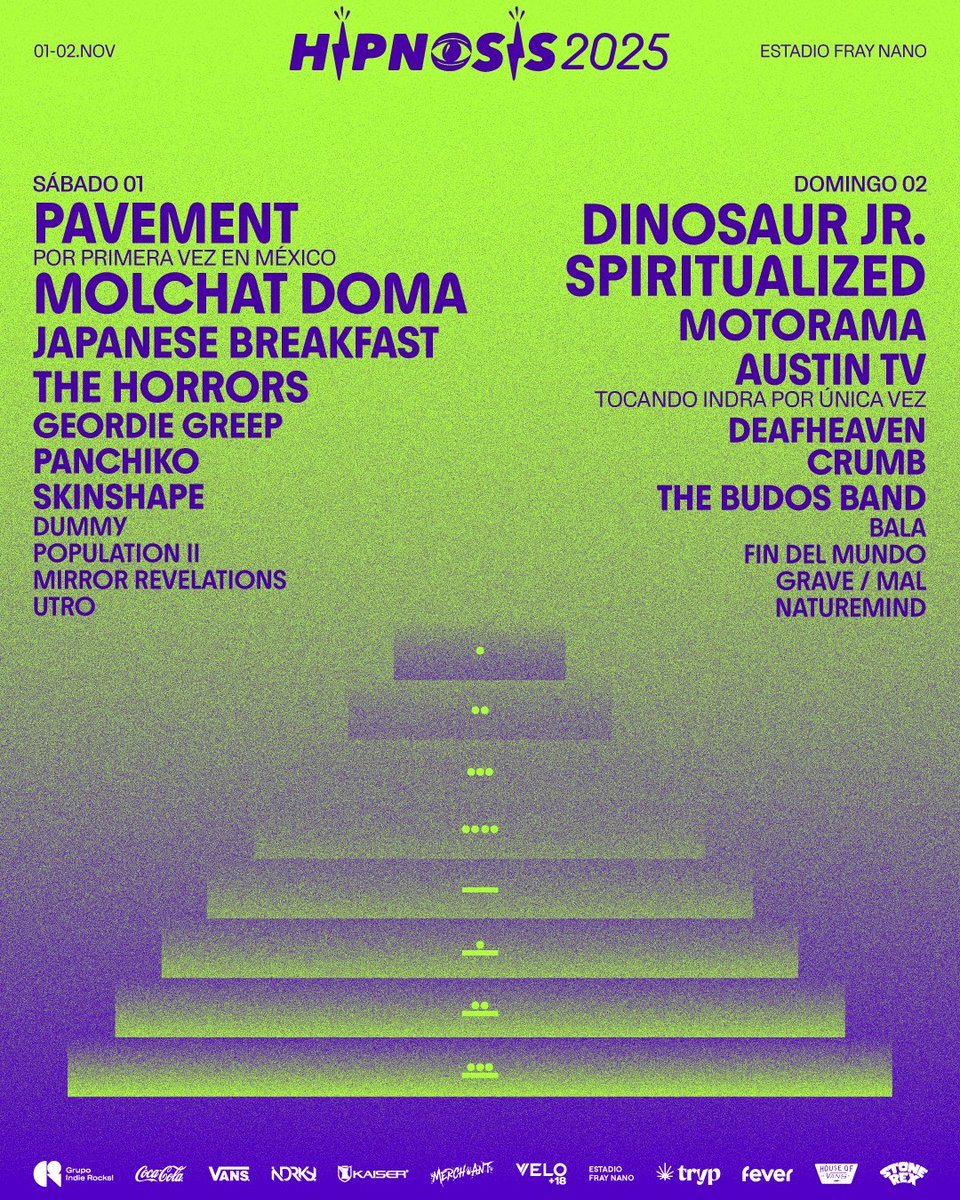 HipnosisMX's tweet image. Una nueva dimensión se abre, prepara tus sentidos, te presentamos el cartel del Festival Hipnosis 2025. 👁
Sábado 1 y domingo 2 de noviembre en el Estadio Fray Nano. Dos planos, una travesía sonora. 🌗🌓