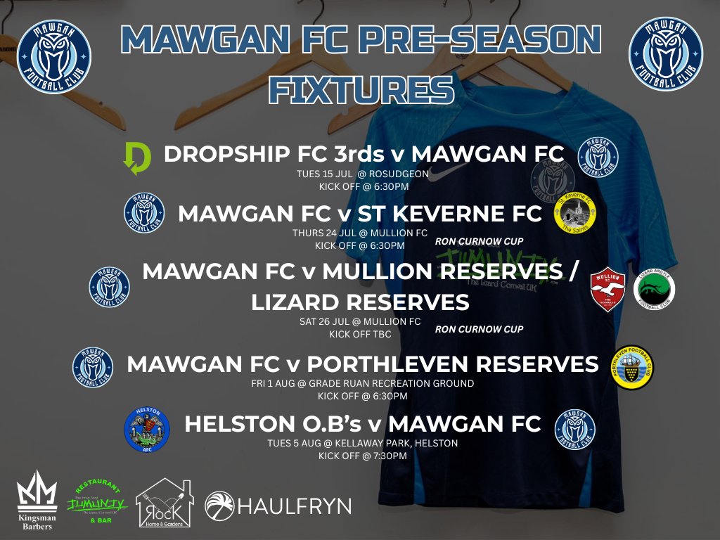 mawganfc's tweet photo. Our pre season fixtures before the 25/26 season begins https://t.co/YwG4MvW8Hx
