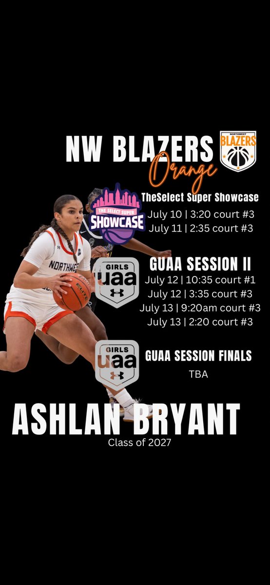Game schedule for Ohio (July 10-11) and Indiana (July 12-13). Go Blazers! 🏀🧡🖤
