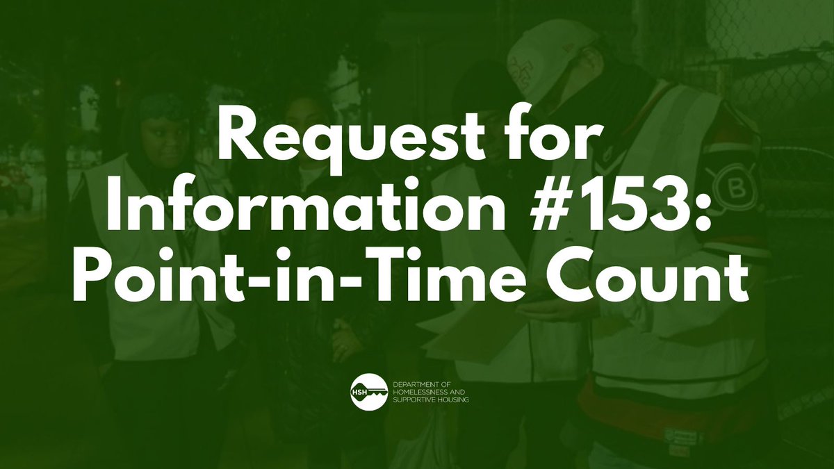 SF_HSH's tweet image. 📣 PROCUREMENT OPPORTUNITY: HSH seeks information from interested entities to plan, coordinate, and implement SF’s 2026 Point-in-Time Count. 
Learn more about RFI #153: 
📅 Deadline: July 22, 2025 at 5 PM 
🔗 sf.gov/reports-hsh-pr…  [image: Green flyer for PIT Count RFI]