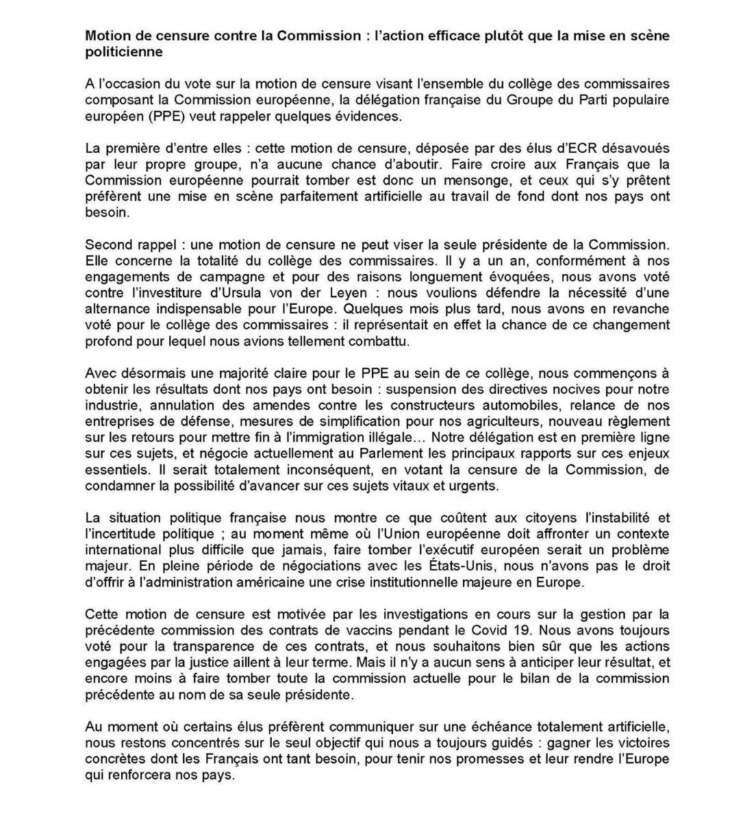 Faire des cadeaux à la gauche en faisant tomber tous les commissaires de droite, c’est non. 
Laisser tomber les agris alors qu’on est en plein bras de fer sur le budget PAC et les tarifs US, c’est non. 
Saborder les textes que nous sommes en train de gagner sur la simplification