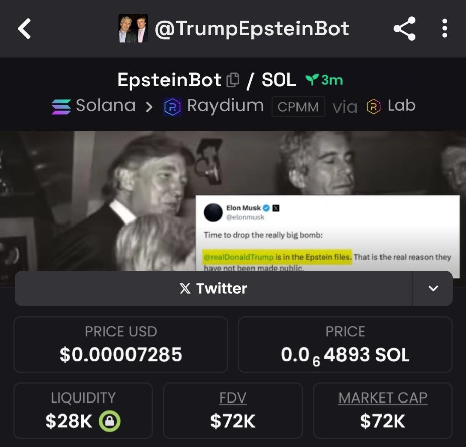 degenThibault's tweet photo. Highlighted #EpsteinBot at $72k market cap in my TG community 🌕
YwU1edFFQ6Z9zrJPzxSZEqXCJF9UorXX2SbTMbbbonk
#Solana #crypto #memecoin #Epstein #EpsteinBot https://t.co/lso2B08Cv9