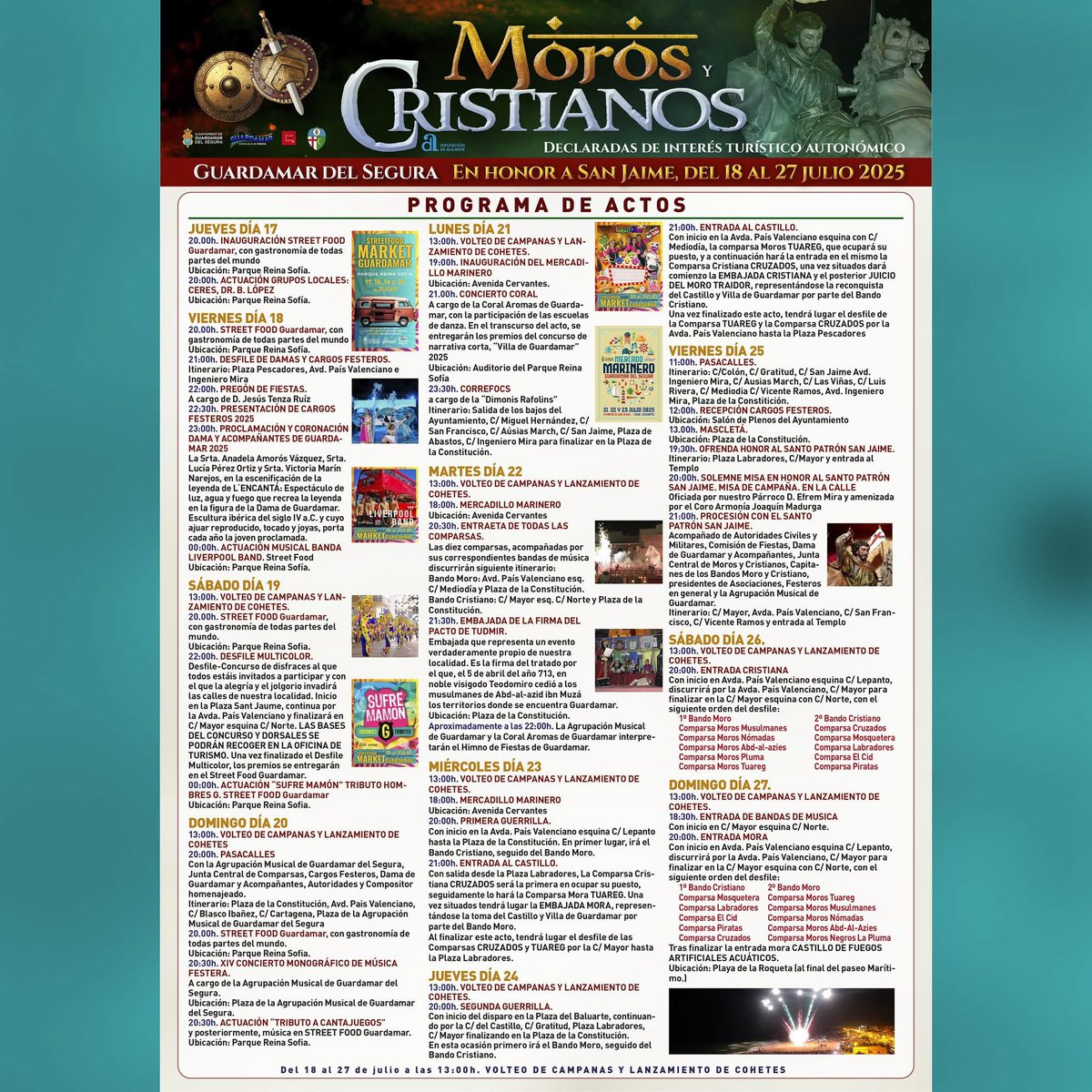 Guardamar_'s tweet image. Programación de nuestras esperadas fiestas de Moros y Cristianos: del 18 al 27 de julio.