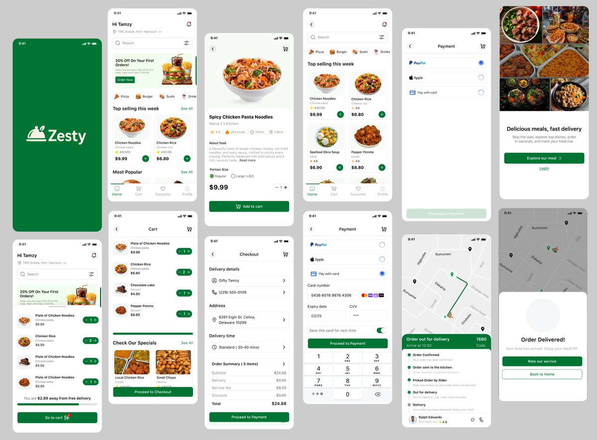 gift_tamzy's tweet image. Just wrapped up  a  seamless food delivery app crafted to make every order feel effortless &amp;amp; delightful.

✅ Personalized food feed
✅ Fast cart &amp;amp; payment flow
✅ Live delivery tracking
✅ Fresh brand vibes 
All designed to reduce taps &amp;amp; boost cravings
#UXUI #Mobiledesign