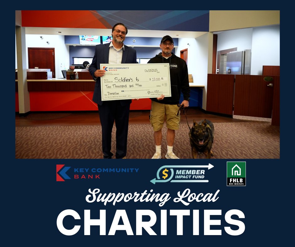 KeyCommunityIGH's tweet image. We are proud to announce that Soldiers 6 has been awarded a $10,000 Member Impact Fund grant from Federal Home Loan Bank Des Moines! We celebrate Key Community Bank's commitment to the veteran community in need. 

Member FDIC, Equal Housing Lender