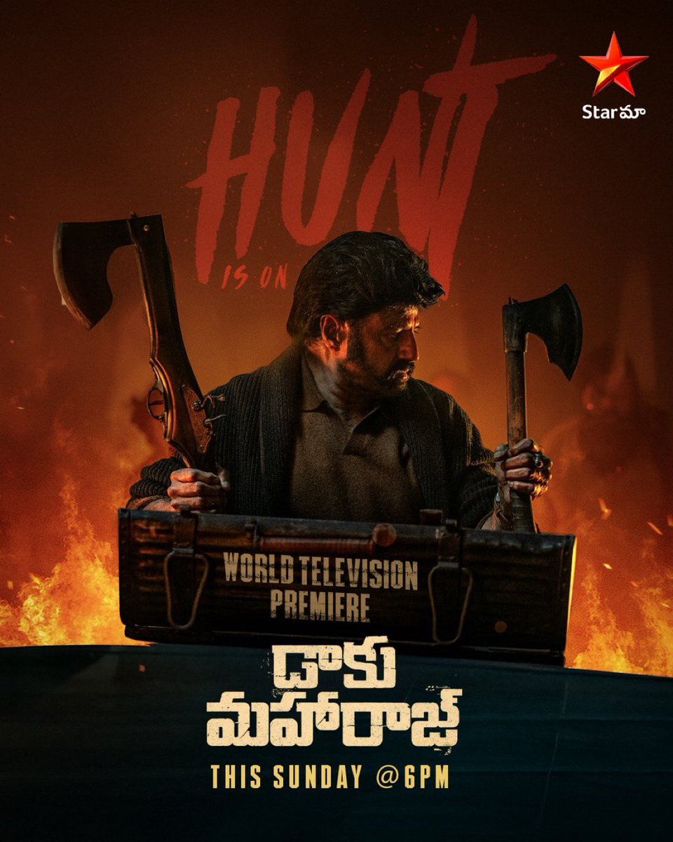 BalayyaUsa's tweet image. Hunter 🗡️🔥
Watch #DaakuMaharaaj World Television Premiere on July 13, only on #StarMaa
#DaakuMaharaajonStarMaa #DaakuMaharajWorldTelevisionPremiere
𝑮𝑶𝑫 𝑶𝑭 𝑴𝑨𝑺𝑺𝑬𝑺 #NandamuriBalakrishna #Bobby #Thaman #BobbyDeol #SitharaEntertainments