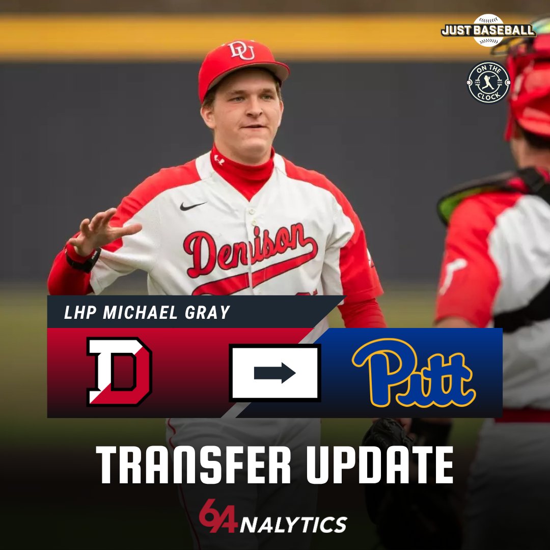 On The Clock | College Baseball and MLB Draft (@ontheclock_1) on Twitter photo TRANSFER NEWS: Per himself and <a href="/64Analytics/">64Analytics</a>, Denison LHP Michael Gray has committed to Pitt in the transfer portal. Posted a 4.01 ERA with 53 K in 42.2 IP. Nice get for the Panthers. Throwing well for Harwich in the Cape Cod League this summer. TRANSFER NEWS: Per himself and <a href="/64Analytics/">64Analytics</a>, Denison LHP Michael Gray has committed to Pitt in the transfer portal. Posted a 4.01 ERA with 53 K in 42.2 IP. Nice get for the Panthers. Throwing well for Harwich in the Cape Cod League this summer.