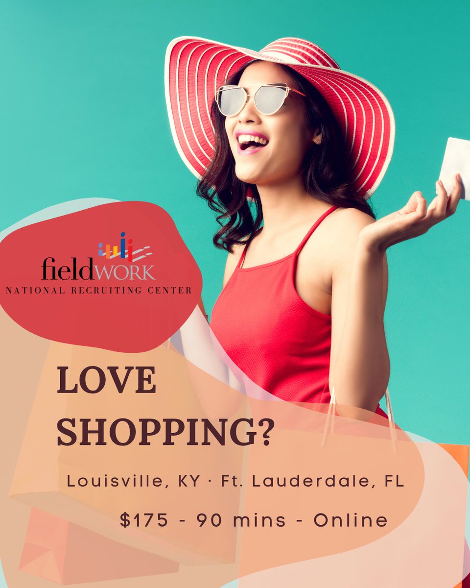 FieldworkNRC's tweet image. We&apos;re looking for adults age 25-54 in the Ft Lauderdale, FL and Louisville, KY areas to participate in a 90 min focus group online regarding shopping.

🔗: 
participate.fieldwork.com/Account/Redire…

🛍️ Location: Online
🛍️ Incentive: $175
🛍️ Duration: 90 min + 15 min homework
🛍️ Date(s): 7/17-7/18