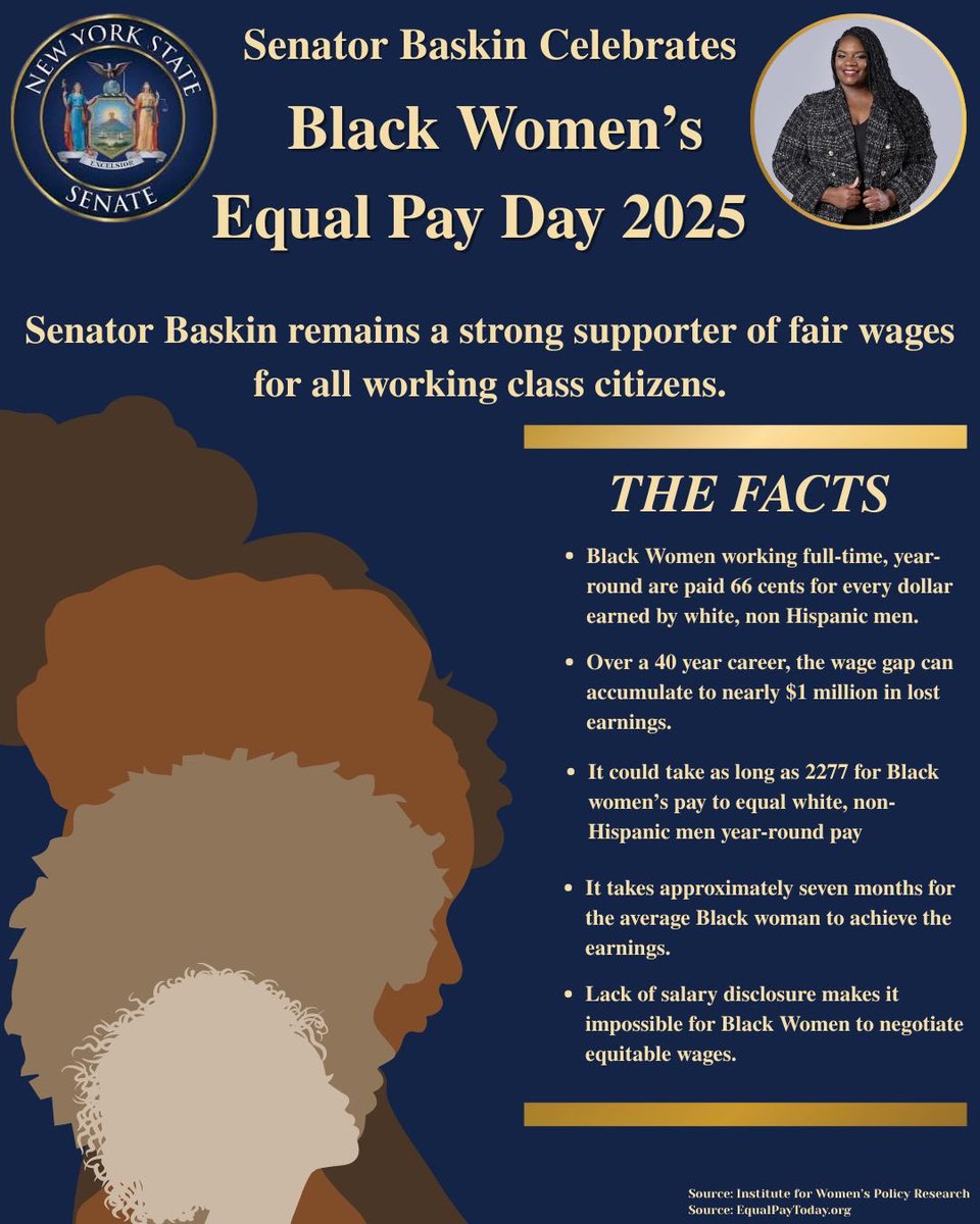 Today is Black Women’s Equal Pay Day. It marks how far into this year a Black woman must work to earn what a white man made last year. Equity isn’t optional – it’s a necessity. We honor Black women’s resilience and keep fighting for fair pay. #BlackWomensEqualPay