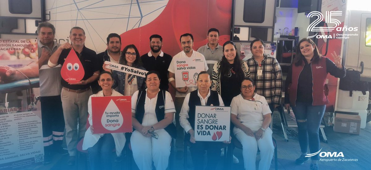 AeropuertoDeZCL's tweet photo. Con gran compromiso y corazón, nos sumamos una vez más a la donación altruista de sangre, porque juntos, podemos ayudar más. 🩸🤝❤️

#CampañaDonacionDeSangre2025
@cets_zacatecas
#YoSalvoVidas #DonarSangreEsDonarVida #SeUnHeroe https://t.co/r2Zxapnku1