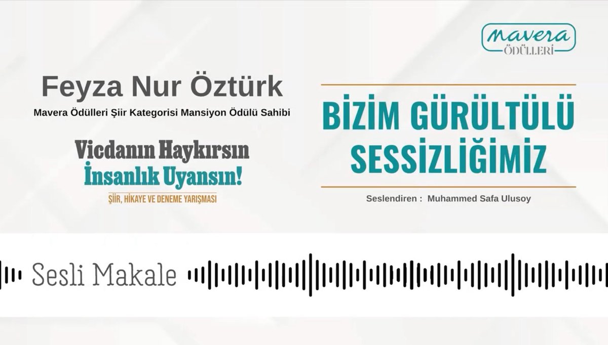 Bizim Gürültülü Sessizliğimiz / Feyza Nur Öztürk

Şimdi izleyebilirsiniz : youtu.be/MXd-ARLYVsU?si…

#maveratv #ders #sohbet