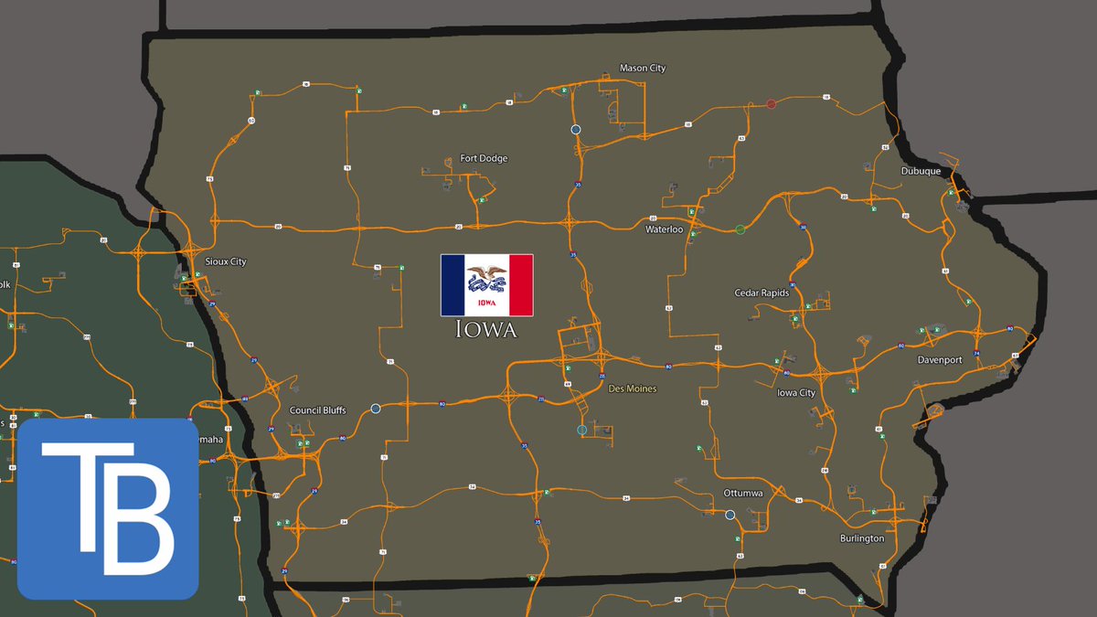 trucksbook's tweet photo. Today, the Iowa map expansion for American Truck Simulator is going to be released, and it's already fully compatible with TrucksBook as usual. Our premium users can take advantage of our updated map and we've also added new cities, cargoes...

Read more: https://t.co/K77RYUtrbx https://t.co/ucnZQPmJxD