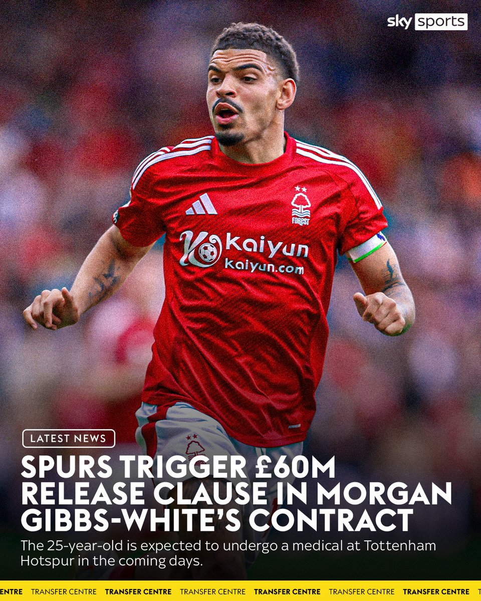 Tottenham Hotspur have triggered a £60m release clause in Morgan Gibbs-White's Nottingham Forest contract 🚨