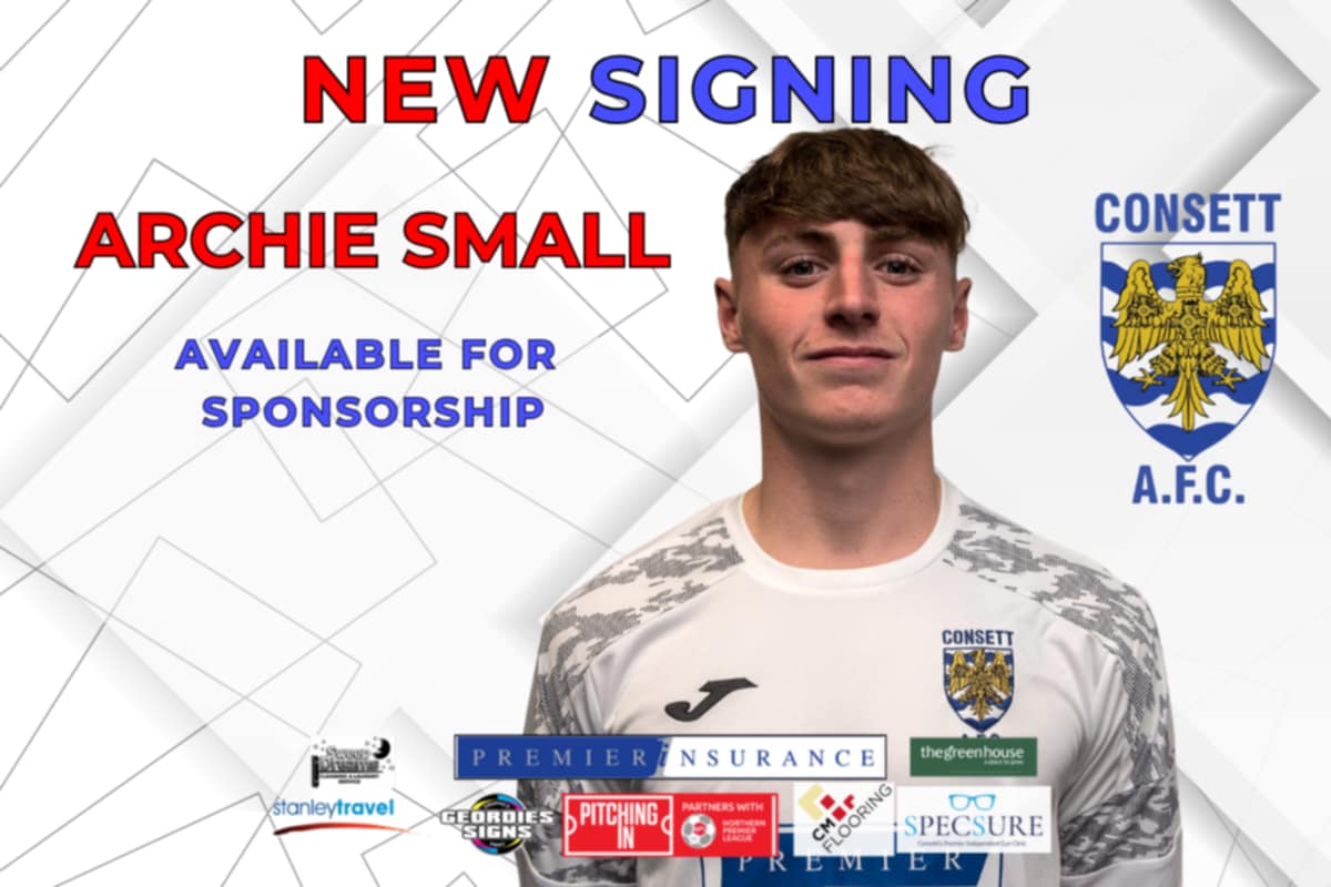 ConsettAFC's tweet image. Another new addition to the squad is Archie Small, who joins us from Darlington, having previously been at Hartlepool United.  Welcome aboard! Potential sponsors can contact Jason Barron on 07870 846083.