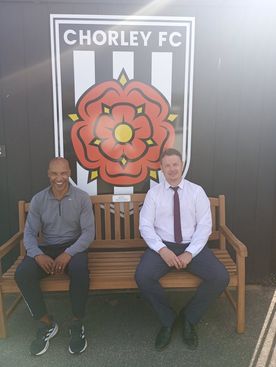 MICK'S MEMORIAL BENCH <a href="/chorleyfc/">Chorley FC</a> 

Thank you to Andy Preece and Jamie Vermiglio coming down to Victory Park and taking time out to see the bench

Grab a pint and enjoy a sit down for 5 mins when the season starts...it's what he would have wanted🍻🍻