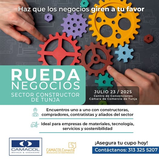 La oportunidad de crecer tu negocio llega el #23Julio a #Tunja con la #RuedaNegocios organizada por <a href="/CamacolBoyCas/">CAMACOL Boyacá & Casanare</a>. Presenta tus productos y servicios a quienes deciden en constructoras, entidades y aliados.

✅Cámara Comercio Tunja, 2:00 p.m. a 6:00 p.m.

wa.me/3133255207