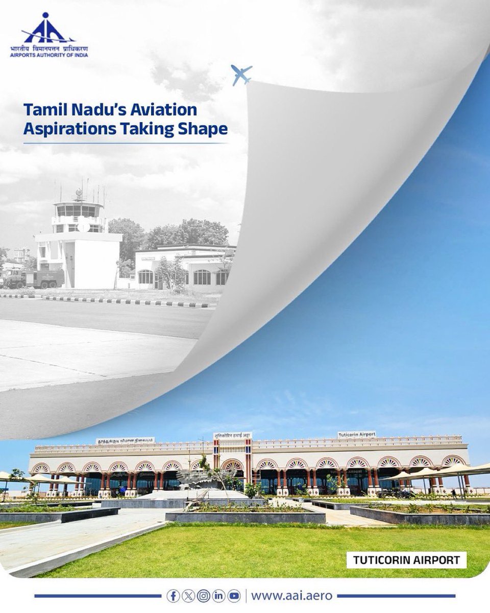 aaitutairport's tweet photo. Marking a pivotal leap in #TamilNadu’s aviation story, #AAI is spearheading the development of a state-of-the-art New #TerminalBuilding at #TuticorinAirport . This transformative project is set to open new gateways to #EconomicGrowth, strengthen #RegionalConnectivity
@AAIRHQSR https://t.co/uM931aH4iV