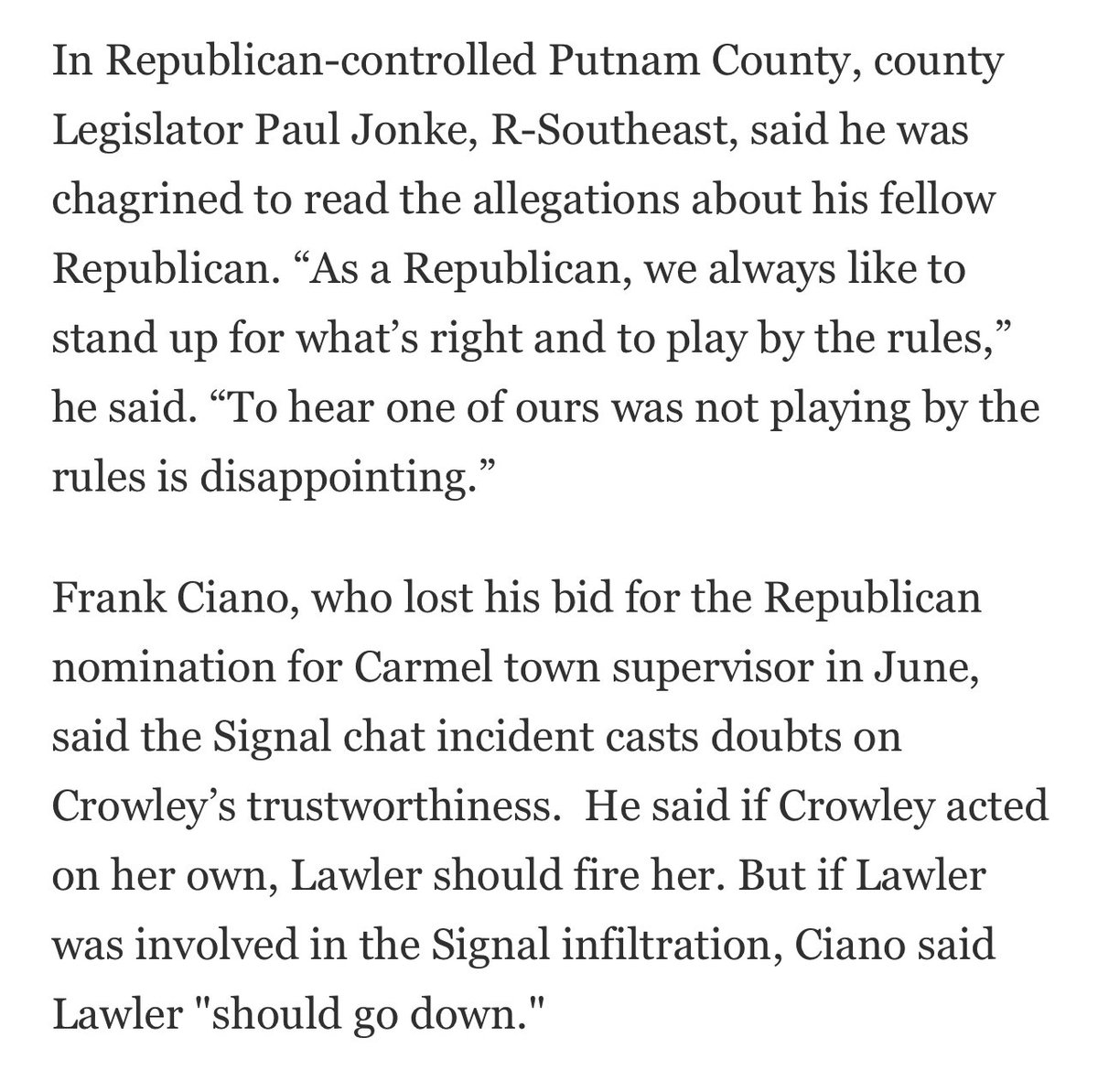 These are *Republicans* in #NY17 calling out Mike Lawler over this scandal.

That is no small thing considering the iron grip Lawler thinks he has over this district.