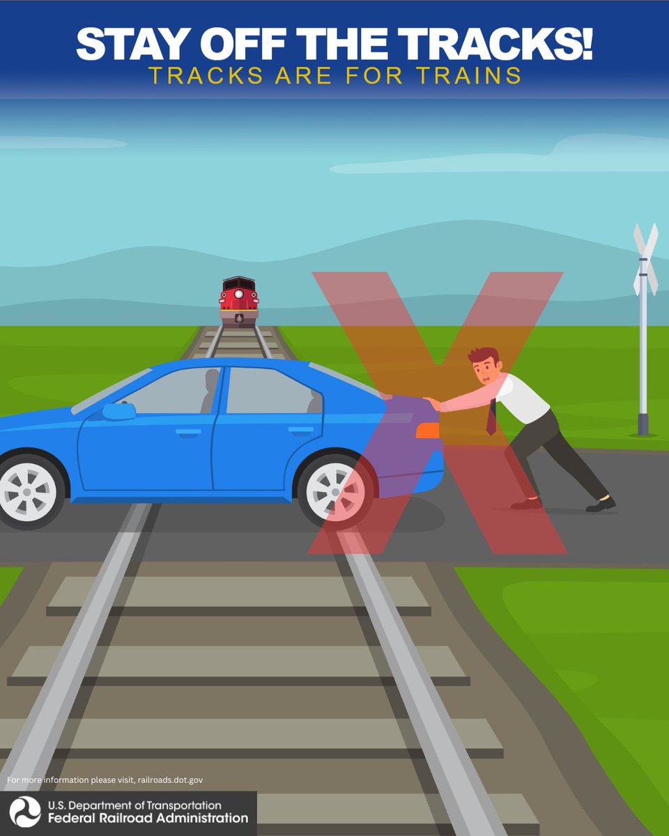 Safety Saturday: If your car is ever stalled on the train tracks LEAVE THE CAR and call the toll free telephone number on the blue and white ENS sign.