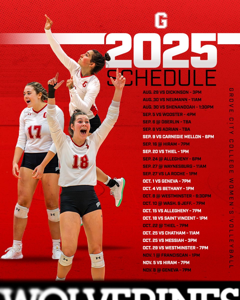 GCC_Wolverines's tweet image. The 2⃣0⃣2⃣5⃣ @GCC_VB schedule!

#WolverinesTogether