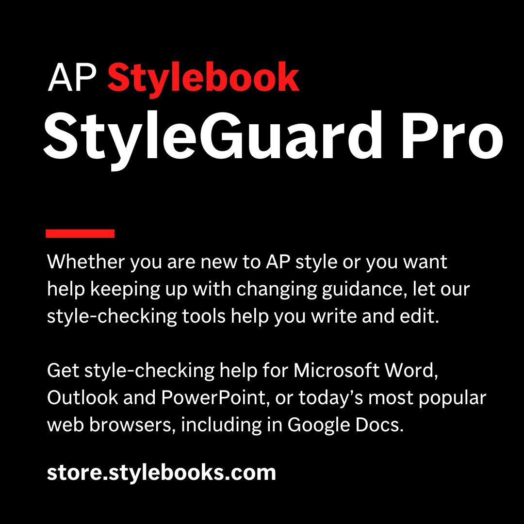 APStylebook's tweet image. Our new and improved AP StyleGuard Pro tools proof the text you write and edit to help you follow the AP Stylebook and our primary dictionary, Merriam-Webster.
Add in your own custom entries and it can check to make sure you're following those rules, too.
store.stylebooks.com/apstyleguard-s…