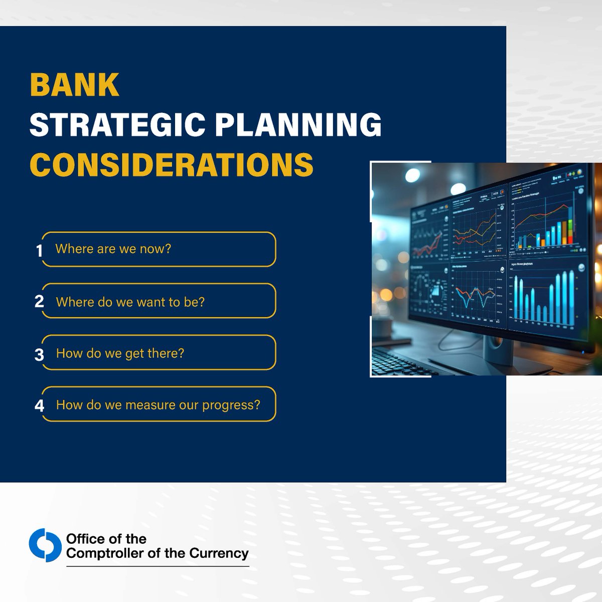 USOCC's tweet image. A bank’s strategic plan defines its long-term goals and strategy for achieving those goals. The strategic plan should be consistent with the bank’s risk appetite, capital plan, and liquidity requirements.